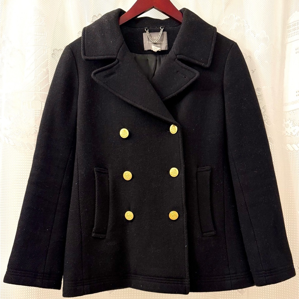 J. Crew Stadium Cloth Black Peacoat with Gold Accents